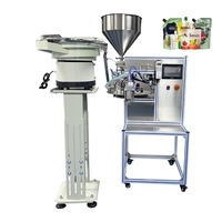 Machine de remplissage et de bouchage automatique de sachets à bec verseur BANMO, avec alimentateur vibrant de bouchons, pour sauces, crèmes, miel, 45L/min, CE