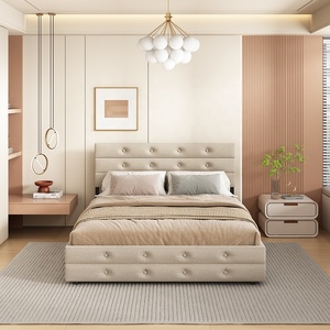 Willsoon Queen Size <strong>Bed</strong> <strong>with</strong> Adjustable Storage Drawers and Twin <strong>Trundle</strong> <strong>Wooden</strong> Upholstery Modern Design Bedroom Furniture - Product Image 4