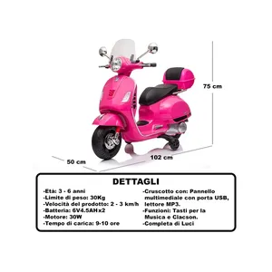 Moto Vespa Gts Rosa <b>Net</b> Ride On Toy 6V Battery Electric Scooter For Kids 3-6 Years With <b>Lights</b> And Music - Product Image 3