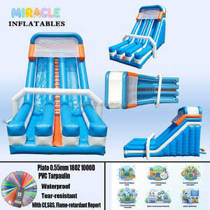 Toboggan gonflable commercial à 4 voies, toboggan gonflable <span class=keywords><strong>de</strong></span> course bicolore bleu et blanc avec <span class=keywords><strong>pare</strong></span>-<span class=keywords><strong>brise</strong></span> supérieur pour fêtes et carnavals - Product Image 2