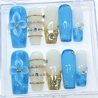 Uñas Postizas Pre-Diseñadas de Cobertura Completa, Calidad de Salón, Cuadradas, PMMA, Diseño de Mariposa, para Dedos