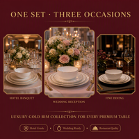 Service de table de luxe en porcelaine fine avec bord doré, comprenant bols et assiettes, pour hôtels et mariages, pour une mise en table complète, vente en gros OEM