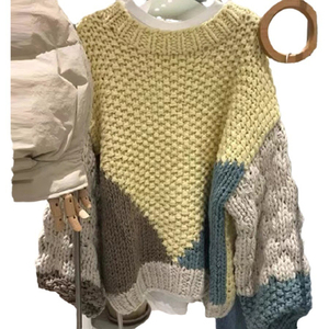 Pull à col rond de style nouveau, à blocs de couleur, ample, tendance, pull personnalisé, pull de niche, mode de rue, haut - Product Image 3