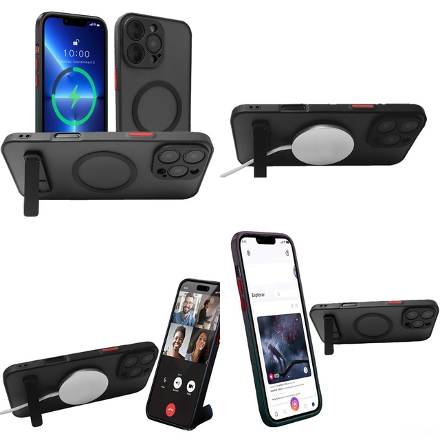 Magnetic Kickstand Phone Holder Case for i phone 15 Pro Max 16 17 Air 14 13 12 11 Matte Covers Shockproof Phone Case with Stand