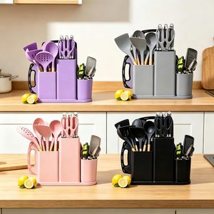 Ensemble d'ustensiles de cuisine écologiques en silicone de qualité alimentaire avec poignées en bois, 19 pièces, durables - Product Image 4