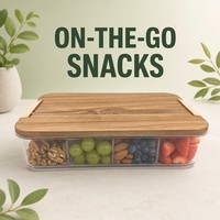 Boîte à collation avec planche à découper 2-en-1, couvercle en bois, conteneur de stockage alimentaire portable pour les déplacements, cuisine nomade