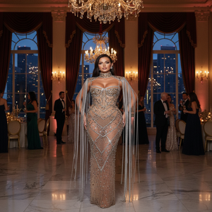 Robe de mariée de style européen et américain, de luxe, formelle, nouvelle, sexy, col en V profond, queue de poisson, dentelle, longueur au sol, soutien-gorge intégré - Product Image 3