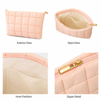 Sacs cosmétiques matelassés en nylon personnalisables avec logo, prêts à être expédiés, légers, motif losanges, organiseurs de maquillage, pochettes de voyage avec fermeture éclair