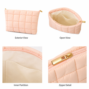 Sacs cosmétiques matelassés en nylon personnalisables avec logo, prêts à être expédiés, légers, motif losanges, organiseurs de <span class=keywords><strong>maquillage</strong></span>, pochettes de voyage avec fermeture éclair - Product Image 2