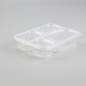 High Quality Sturdy Clear PP Take Away 4 Compartment Bento Boxes Microwave Transparent Plastic Disposable Food Container