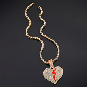 Hombres y mujeres Iced Out Rhinestones Tennis Chain <span class=keywords><strong>CZ</strong></span> Bling Full Heart Colgante Collares - Product Image 1