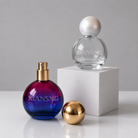 Vente en gros de flacons de parfum ronds vides 30ml 50ml 100ml, flacons de parfum en verre avec bouchons à bille et emballage en boîte, logo personnalisé