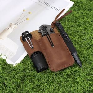 Genuine Leather Multitool Sheath with Belt <b>Clip</b> Portable Flashlight Holder Pen Holder EDC Belt Folding Knife Pocket Organizer - Product Image 1