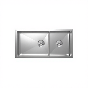 Lavello da <span class=keywords><strong>cucina</strong></span> rettangolare a doppia vasca in acciaio inox 304, fatto a mano, dal design moderno, con superficie lucida, da incasso. - Product Image 6