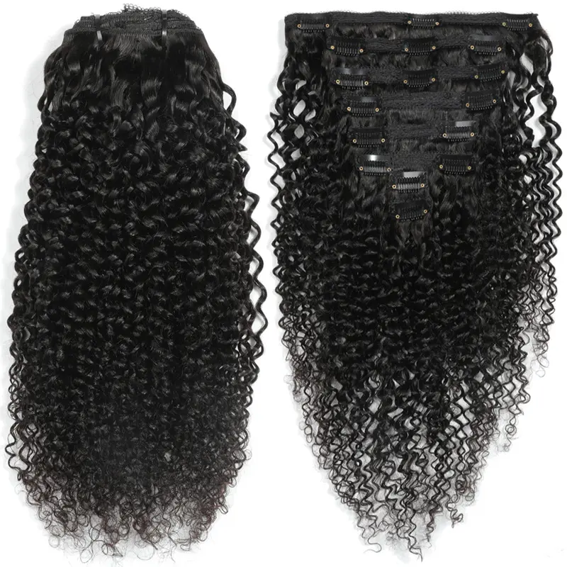 Peruvian clip in hair extensions 120g 8pcs kinky curly african american clip in human hair extensions