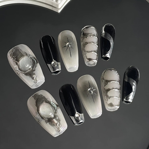 Venta al por mayor 10 piezas de uñas de prensa hechas a mano personalizadas largas <span class=keywords><strong>bailarina</strong></span> Stiletto Oval uñas artificiales diseño Popular para damas - Product Image 1