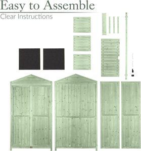 Modern Wooden Garden Shed Green Tall Chinese Fir Outdoor Storage Three Configurable Shelves Small Double Door - Product Image 6