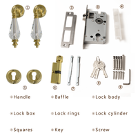 Poignée de porte intérieure en cristal doré français, système de serrure silencieuse pour chambre, levier d'entrée symétrique, ensemble de barres de traction et systèmes d'assemblage