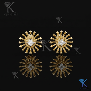 KRUP JEWELS ต่างหูซันเบิร์สท์ สตาร์เบิร์สท์ ฟลาวเวอร์ 14K 18K ทองคำแท้ ผู้หญิงหรูหราเครื่องประดับงานแต่งงาน - Product Image 2