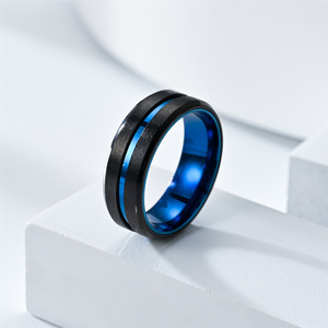 스테인리스 블루 라지 링 8mm 럭셔리 우아한 커플 약혼 결혼 반지 - Product Image 5