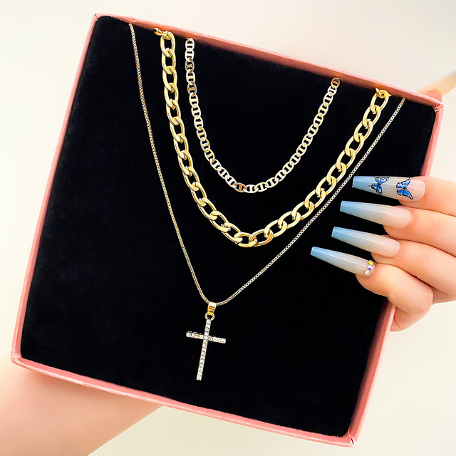 Custom Gold Plated New Trend Multi Layered Cross Necklace for Women Jewelry