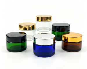 Colored <b>Glass</b> Cosmetic <b>Jars</b> <b>with</b> Aluminum <b>Lids</b> in Green Blue Amber Clear Multiple Sizes for Cream Storage - Product Image 1