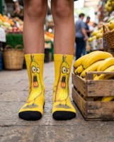 Chaussettes amusantes à motif banane, avec logo personnalisé imprimé sur le bord et le bas, légères, respirantes, pour l'été, pour jeunes, pour les fêtes et la maison