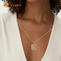 Collier en or massif 14 carats avec diamant de laboratoire, pendentif personnalisé lettre K VLOVE, plaque nominative, bijoux fins personnalisés pour femmes