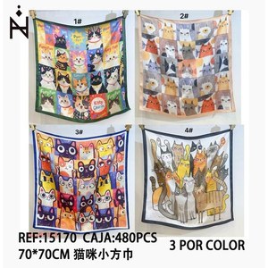 Mini sciarpa quadrata a forma di gatto 70x70cm FULARES per donna, accessorio moda - Product Image 3