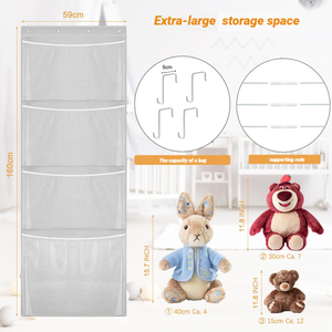 Organizador de Peluches <span class=keywords><strong>Colgante</strong></span> para Puerta, Organizador de Juguetes de Peluche Grande, Gancho de Metal Multifuncional Resistente, Bolsa de Malla para Osos - Product Image 2