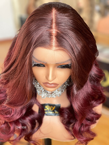 High Quality Virgin Red Color Glueless Lace Front Wig Natural Human Transparent High Density Middle Part <b>Body</b> <b>Wave</b> for Women - Product Image 3