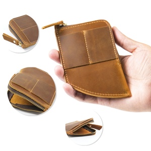 For Customized Men Genuine Leather Vintage Short Wallet with Zipper Closure Knife <b>Flashlight</b> Pouch and Cotton Lining - Product Image 5