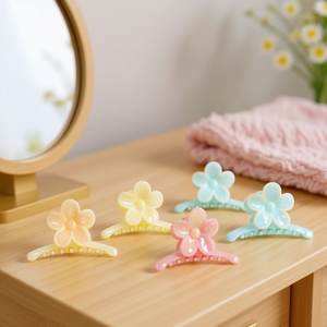 Pinza de Pelo con Flor de Cinco Pétalos Angelina de 12 cm en Tonos Pastel para Mujeres y Niñas, Estilo Dulce para Uso Diario - Product Image 3