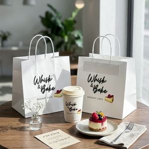 Custom Eco-Friendly Recyclable <b>Biodegradable</b> Disposable White Kraft <b>Paper</b> Food Packaging Bags Handles for Bread Dessert - Product Image 2