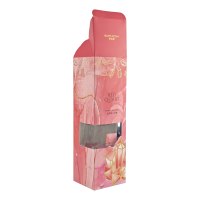Emballage personnalisé de luxe pour diffuseur de parfum en carton biodégradable, pliables, avec fenêtre dorée et impression motif marbre rose