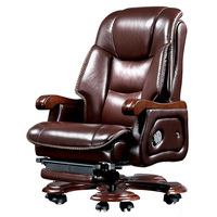 Chaise de bureau de direction en cuir véritable, pivotante, inclinable, avec fonction massage, pour usage domestique et commercial, design minimaliste moderne.