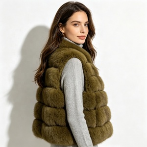 Rompi Bulu Rubah Palsu Wanita Zeyu Kerah Tegak Tanpa Lengan, Hangat untuk Musim Dingin, Berpanel, Gilet Tebal, Pakaian Luar Wanita, Mantel Tanpa Lengan Wanita - Product Image 5