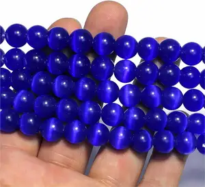 6 8 10 12mm redondo zafiro azul piedra de ojo de gato cuentas sueltas para fabricación de joyería DIY pulseras collar accesorios, TLX0088