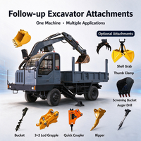 Camion benne sur roues de 6 tonnes avec bras d'excavatrice, benne hydraulique sur roues pour la construction