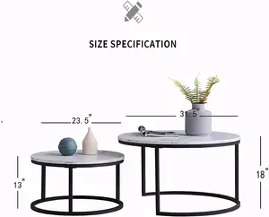 Mobili per la casa tavolino in marmo 2 tavolini rotondi per soggiorno con base in metallo nero