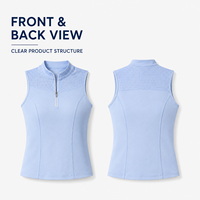 Haut de tennis sans manches personnalisé pour femme avec quart de zip et panneau perforé aux épaules pour l'entraînement sportif sur le court
