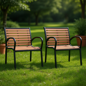 Ensemble de 2 chaises de jardin en acier et WPC, design standard, mobilier d'extérieur imperméable - Product Image 2