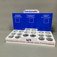 Présentoir de vitamines à vis sur mesure, présentoir de bouteilles de vitamines acryliques blanc de luxe avec impression UV
