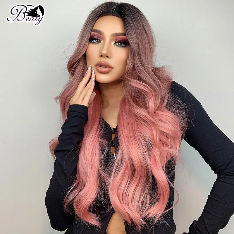 31 inches long curly synthetic lace front wig light pink yellow hair ombre colorful cosplay synthetic hair wigs for women