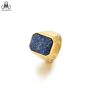 Bague en acier inoxydable avec pierre naturelle œil de tigre et <span class=keywords><strong>lapis</strong></span>-<span class=keywords><strong>lazuli</strong></span>, bijoux pour femme et homme, plaqué or 18 carats PVD, bague signet - Product Image 3