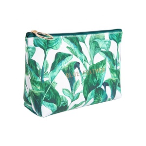 Sac cosmétique portatif d'impression tropicale, pochette de maquillage imperméable en gros de modèle de feuille de cuir d'unité centrale - Product Image 3