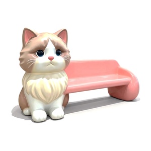 Banc de jardin en fibre de verre personnalisé, motif chat de dessin animé, banc sculptural d'extérieur, siège décoratif pour jardin, patio, balcon - Product Image 1
