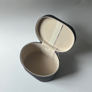 Burgundy Litchi Pattern PU Leather Makeup Bag Cylindrical Travel Toiletry Case <b>Large</b> Capacity Vanity Organizer Cosmetic <b>Box</b> Hand - Product Image 4