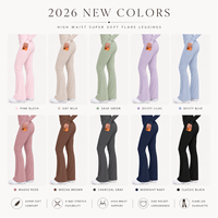 Leggings de yoga évasés roses taille haute pour femme avec logo personnalisé, doux et extensibles, pour Pilates et entraînement, vente en gros, vêtements de sport, nouvelle tendance 2026