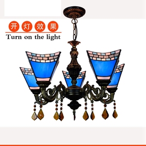 Suspension carrée bleue Tiffany Lampadario avec lumière en verre à cinq têtes pour chambre à coucher Bar Foyer Couloir-Style lustre - Product Image 5